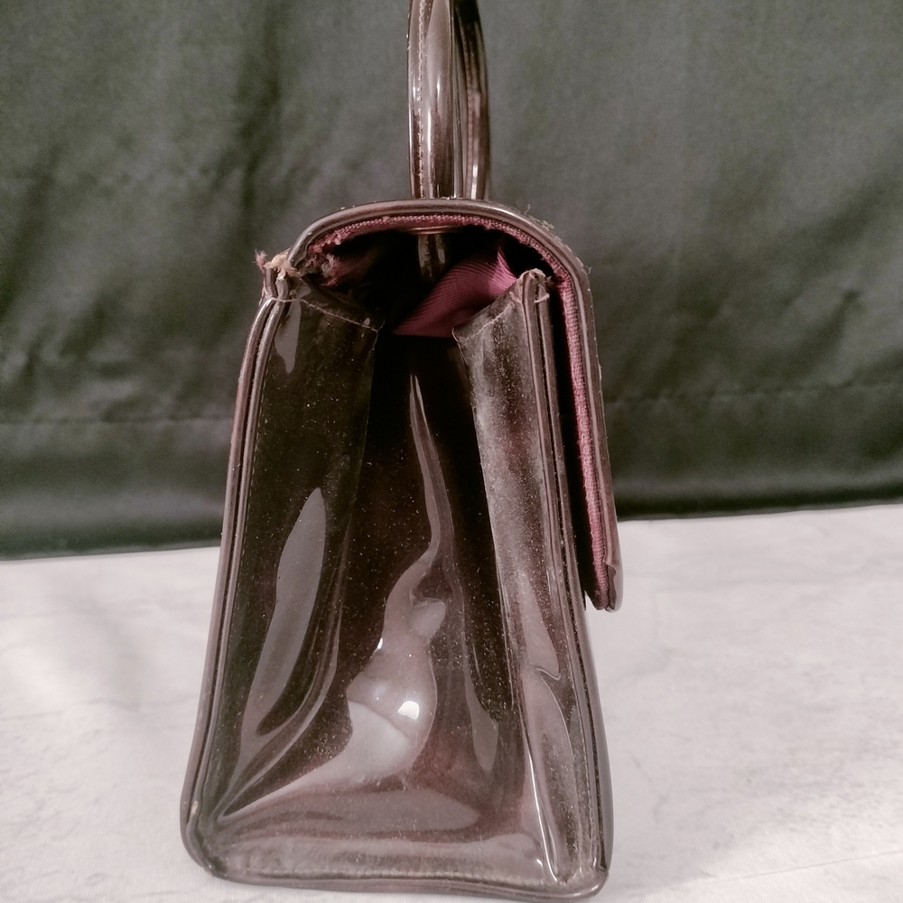 Vintage Style, Oxblood, Patent Faux Leather, Baguette Handbag Shoulder Bag Hard - Picture 2 of 10